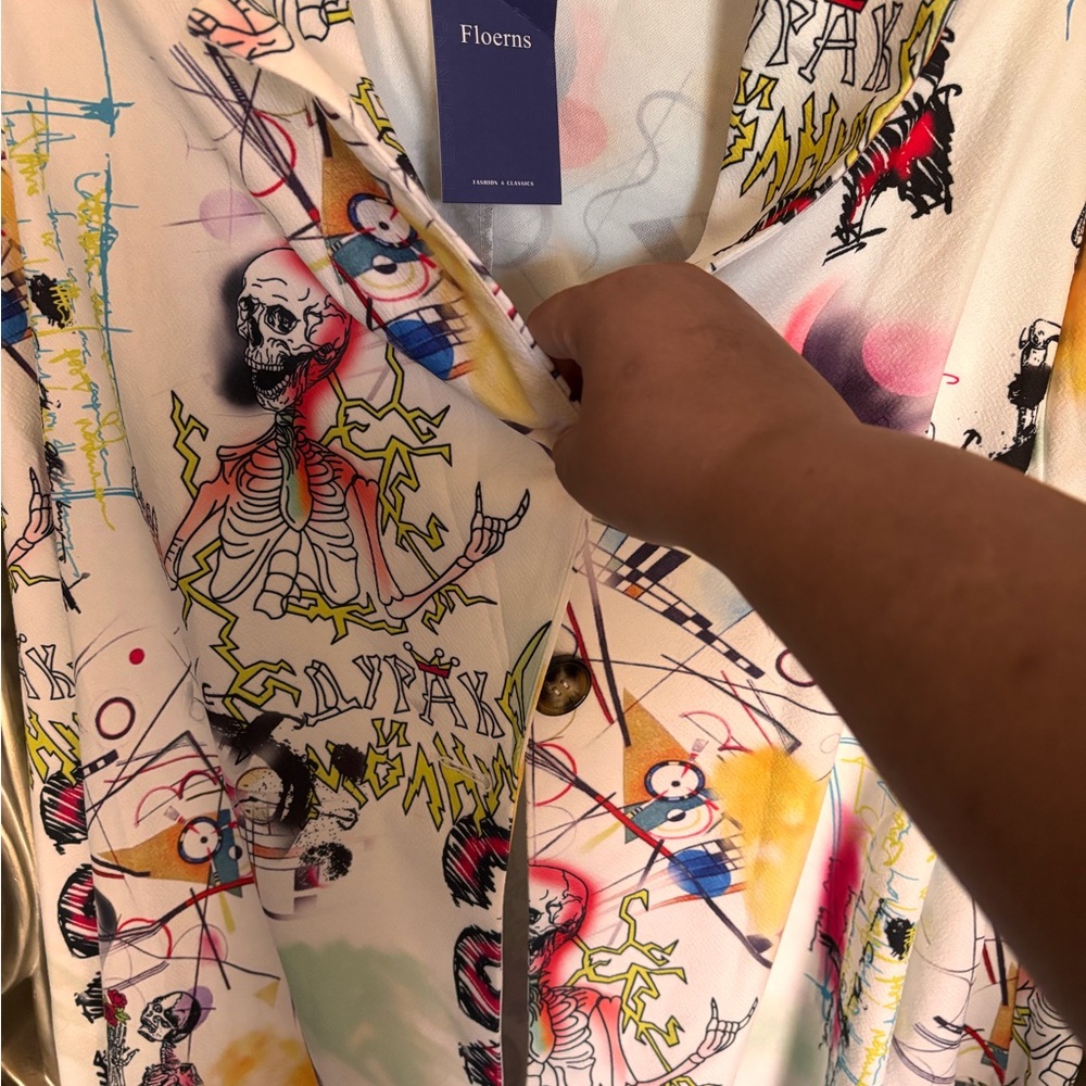 White Multi-Color Graphic Blazer Jacket - Picture 2 of 7